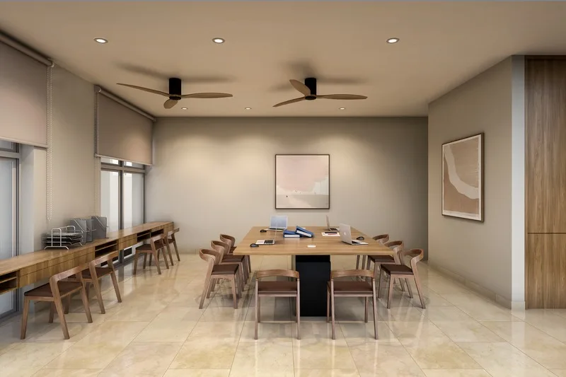 Espacio de co-work con mesa comunal
